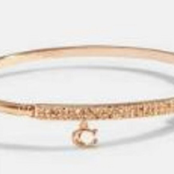 COACH Pave Bar Charm Necklace & Hinged Bangle Set in Rose Gold - Picture 6 of 8